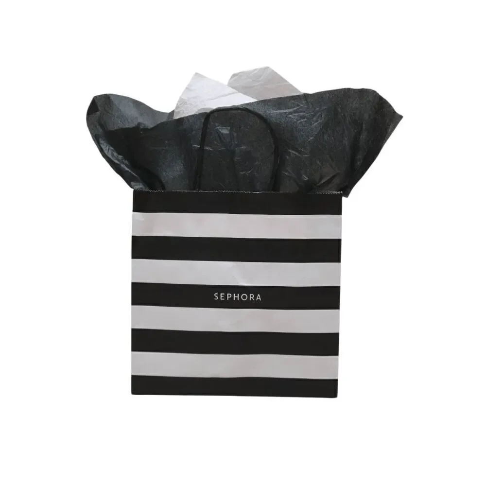 🖤🤍 SEPHORA Empty Black White Striped Paper Shopping Gift Bag with Tissues